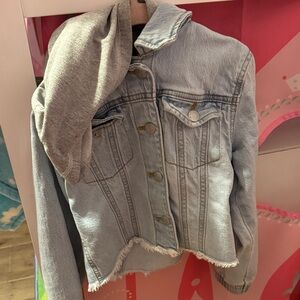 Cat & Jack Light Blue Jean Jacket with Gray Hood